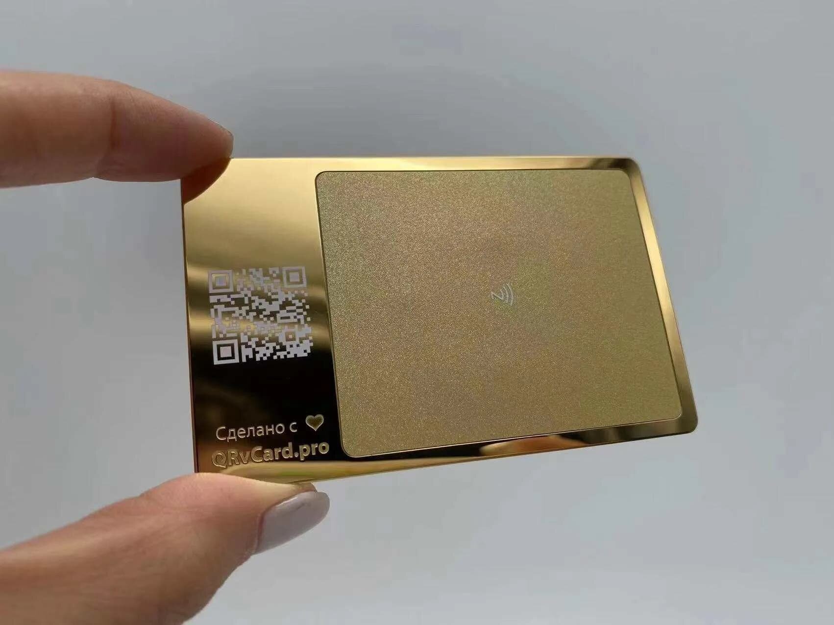 Умная электронная визитка на NFC-карте из металла (Gold 24K) с бесплатной виртуальной картой