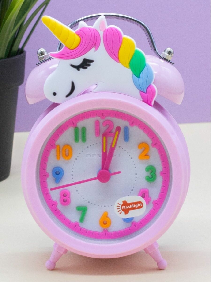 Часы настольные с будильником Cute unicorn pink