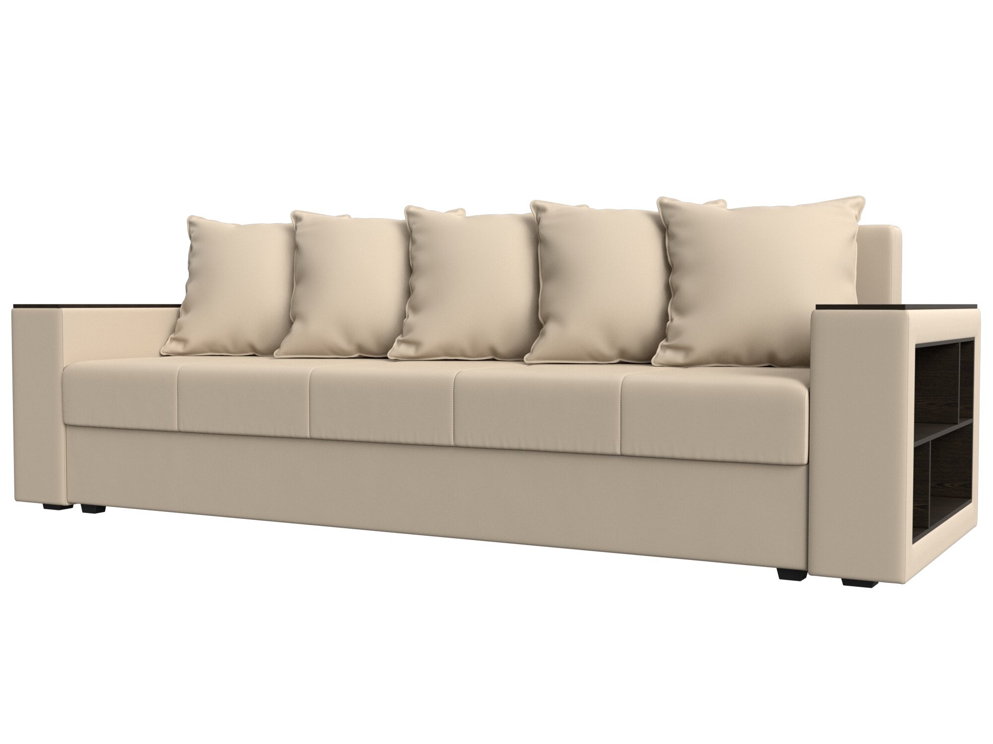 фото Диван прямой Лига Диванов Дубай Лайт полки справа Бежевый (экокожа)