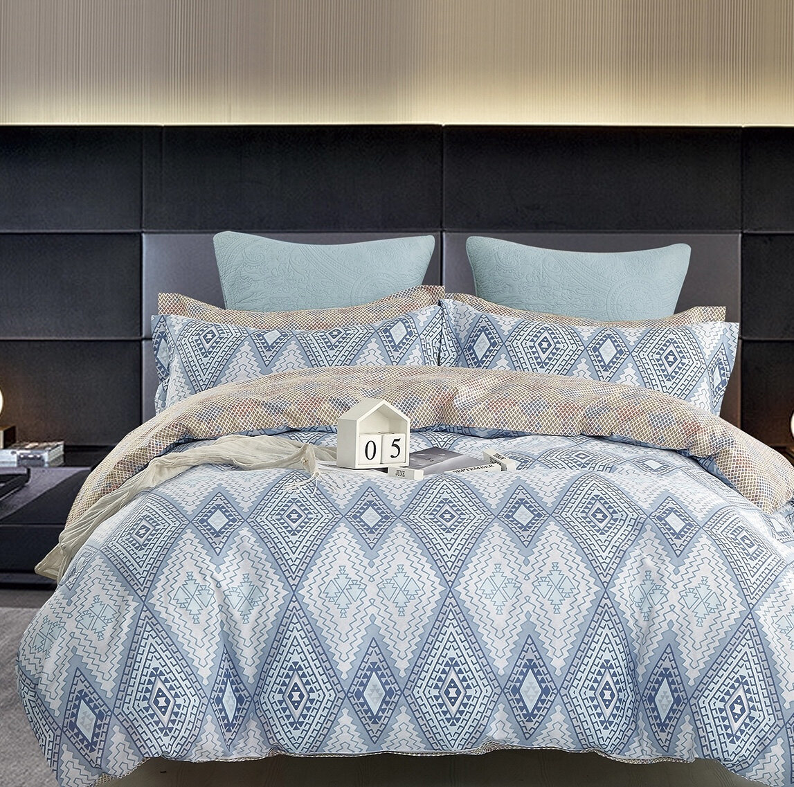 Комплект белья из сатина CP-310 Retrouyt (голубой), Евро (наволочки 50х70 и 70х70)