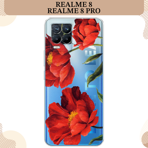 Силиконовый чехол Красные маки на Oppo Realme 8/8 Pro / Реалми 8/8 Про, прозрачный силиконовый чехол на realme 8 pro маки для реалми 8 про