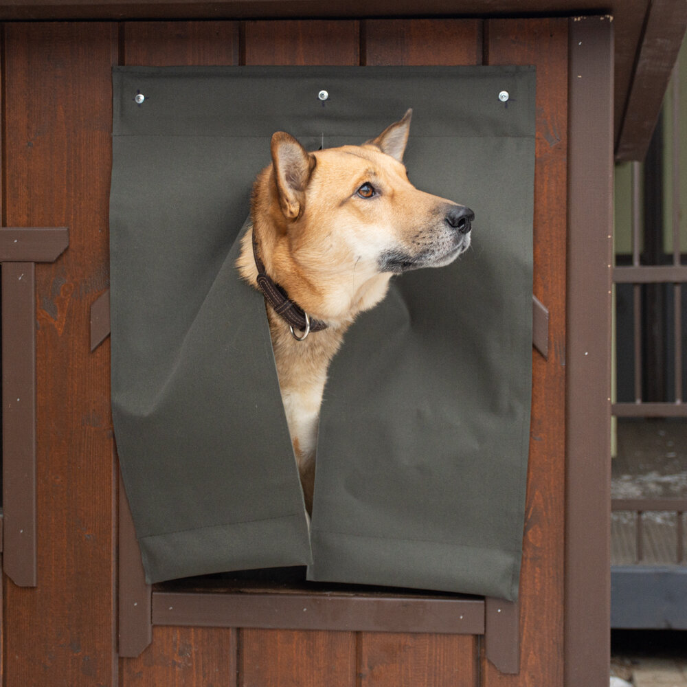 Шторка для лаза в собачью будку с разделением, зеленая(55х48) - фотография № 5