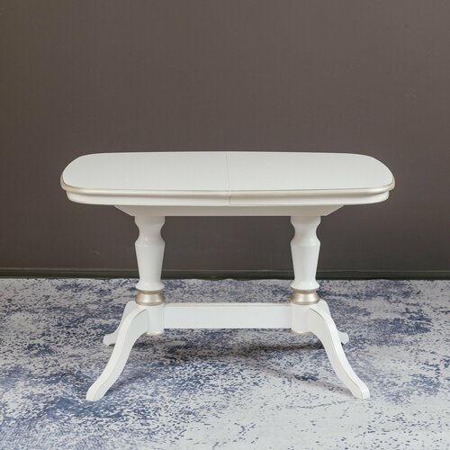 Стол обеденный раздвижной София-2 1200-1500x800 овальный для кухни столовой большой деревянный столешница из шпона дуба ножки массив бука белый с патиной серебро 42975₽