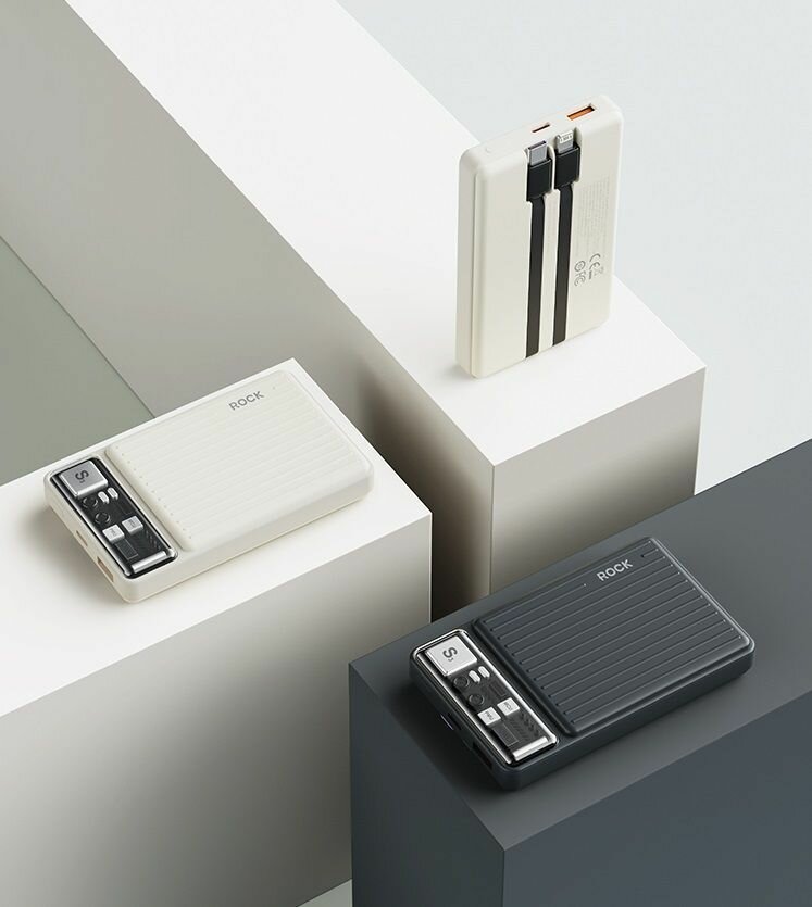 Внешний аккумулятор ROCK P92 PD20W Travel Series Power Bank With Cable 10000mAh белый — фото 1