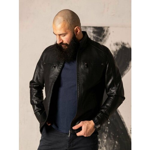 Кожаная куртка , размер 52, черный