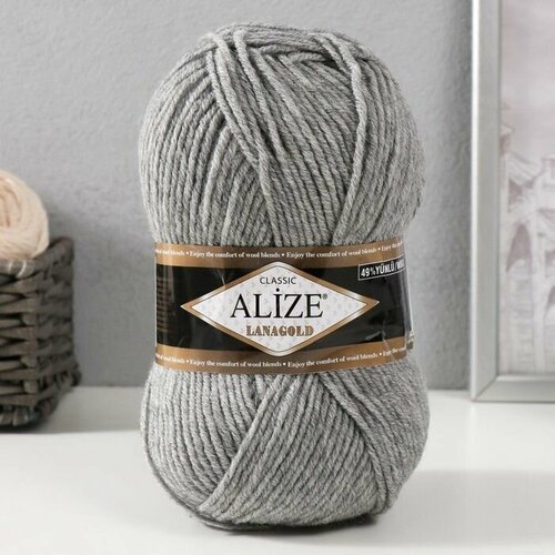 Пряжа Lanagold 51 акрил 49 шерсть 240м100гр 21 серый меланж 835₽