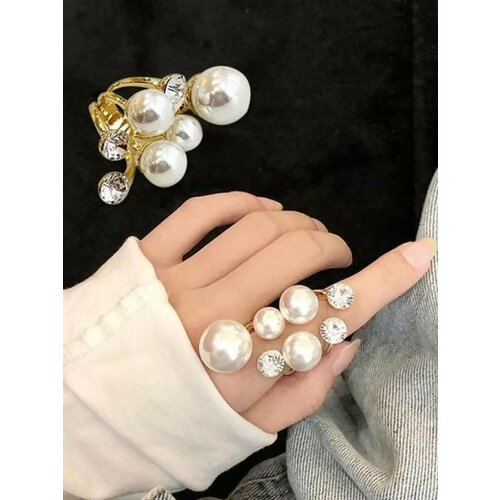 Кольцо CATALEA, стекло, жемчуг имитация, ширина 25 мм, золотой