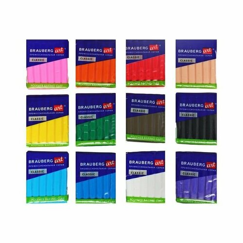 Глина полимерная запекаемая BRAUBERG ART CLASSIC 12 цветов x 12 в пакете 1056₽