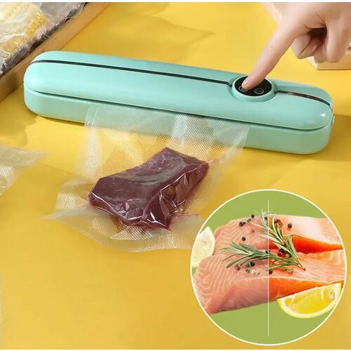 Вакуумный упаковщик TH111-31 Вакууматор для продуктов 10 пакетов Запайщик пакетов цвет зеленый 1240₽
