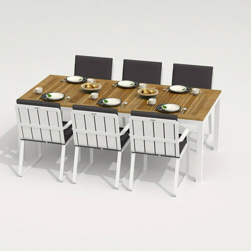 Обеденная группа TELLA ALBA каркас белый / стол тик 220 / ткань антрацит