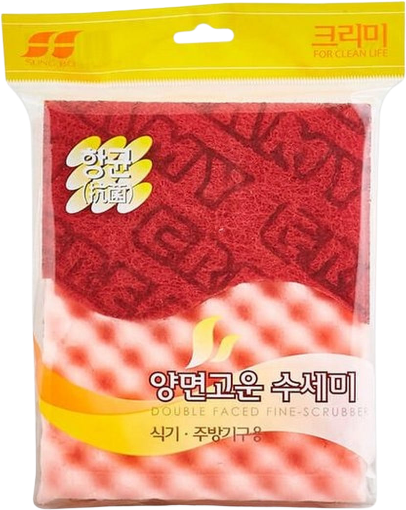 Sungbo Cleamy Двухслойная губка для мытья посуды с абразивным покрытием, рифлёной поверхностью 12х8х3 см х 2 шт