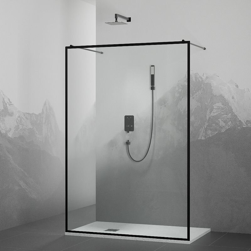 Душевая перегородка RGW Walk In WA-017B 100х200 профиль черный, стекло прозрачное - фото №2