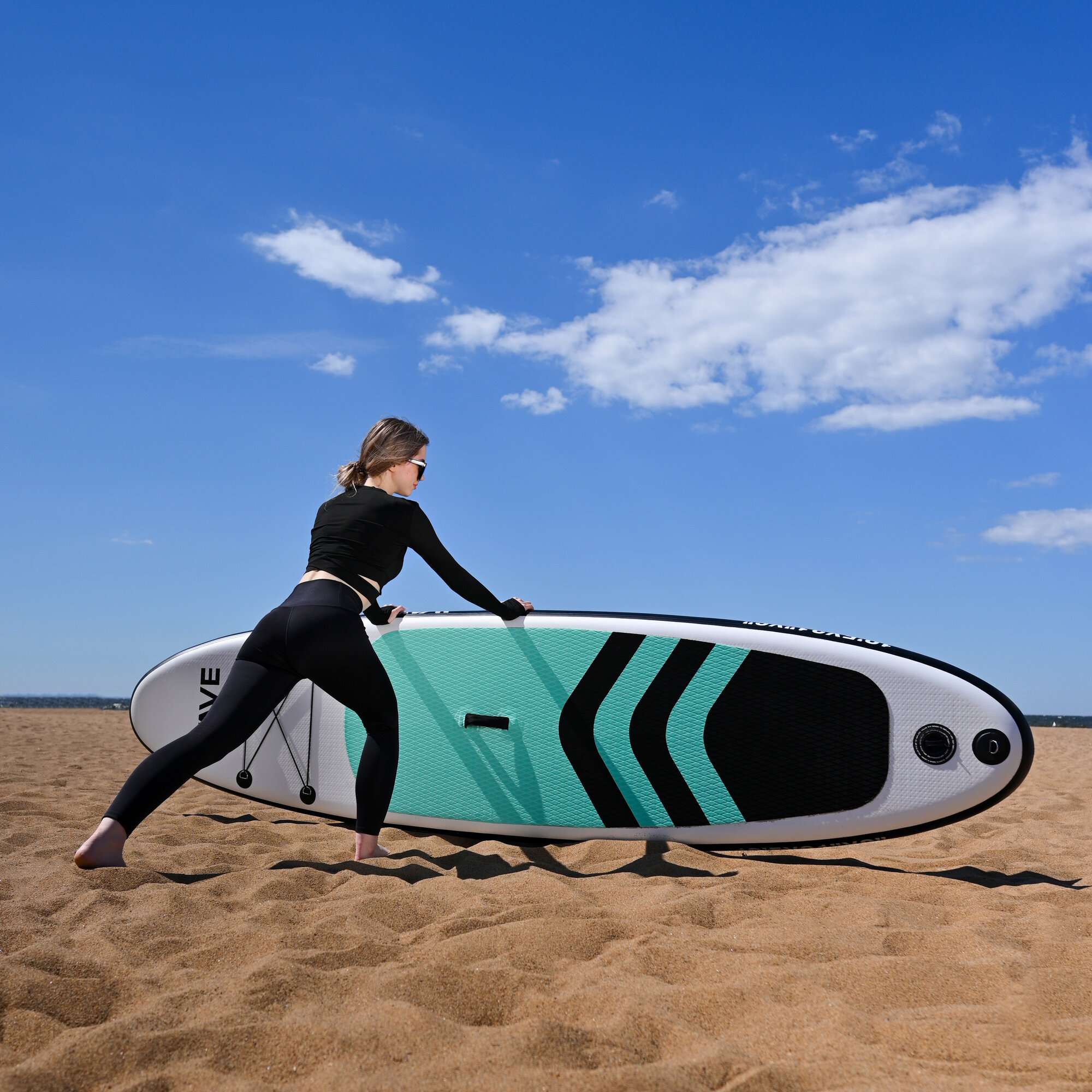 SUP board WAVE надувной бирюзовый 10,5'x31"x6" см для серфинга и сапбординга в полном комплекте SUP board WAVE надувной — фото 1