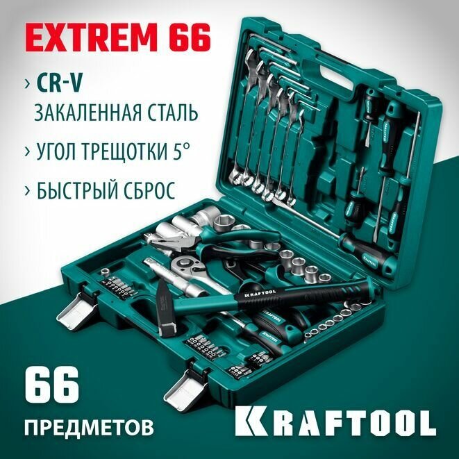 Набор слесарно-монтажного инструмента EXTREM-66, Expert, KRAFTOOL 66 шт.