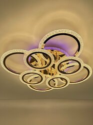 Люстра потолочная светодиодная с пультом, золотая, разноцветная подсветка