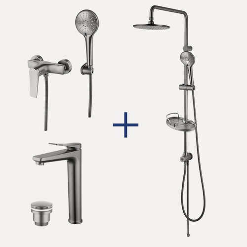 Изображение товара Комплект для ванной комнаты Lemark Bronx LM3789GM "3 в 1" латунь, графит