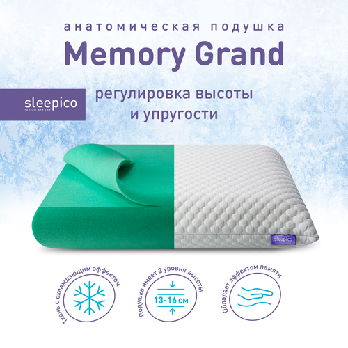 Подушка ортопедическая с регулировкой высоты и охлаждающим эффектом Memory Grand