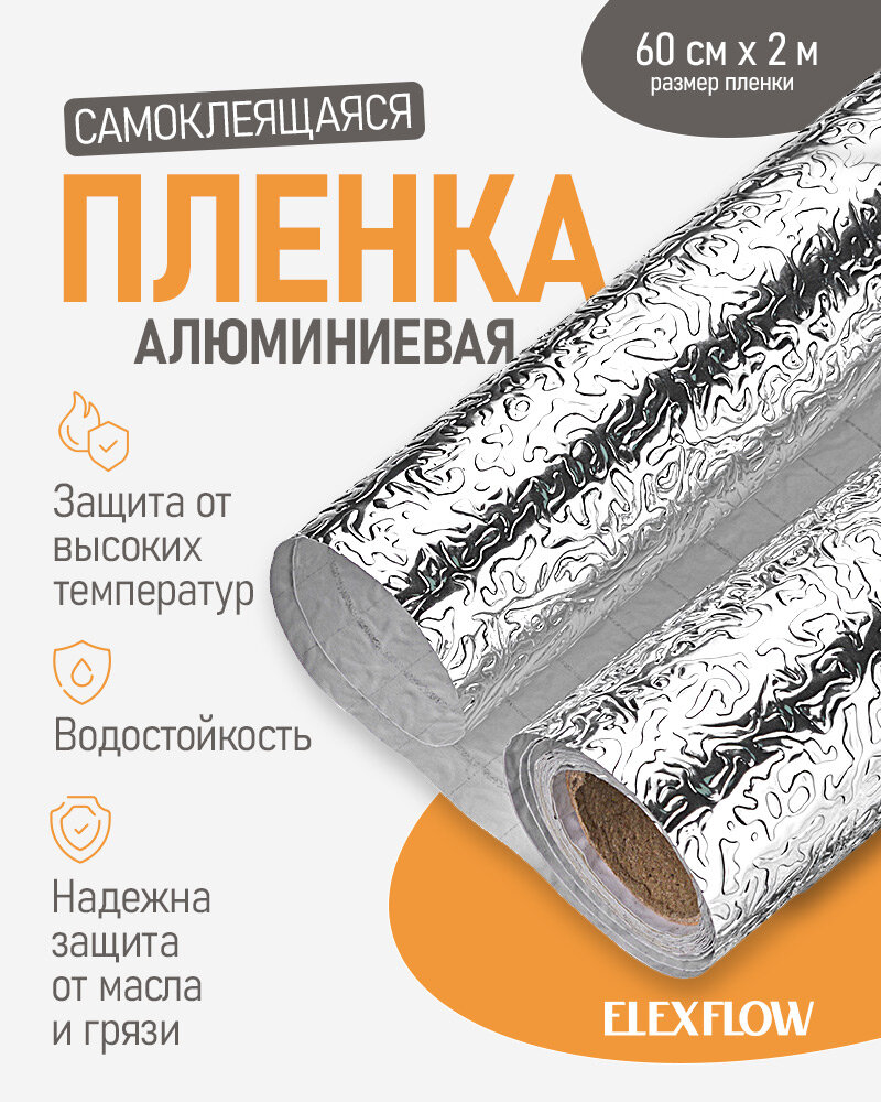 Влагостойкая самоклеящаяся нанопленка ELEXFLOW, серебристая 60 см х 3 м