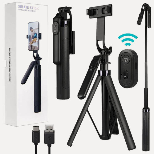 Изображение товара Штатив для телефона, штатив, для съемки видео на телефон, трипод, монопод, селфи палка, черный,1.5 м
