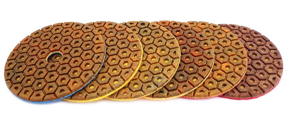 RIJILEI 4-дюймовые полировальные подушечки для супер камня 6 ступеней гибридный сверхтвердый материал влажная полировальная подушечка для гранита мрамора шлифовальные диски 400