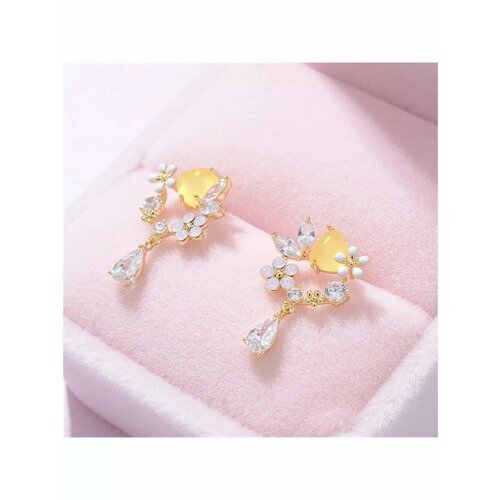фото Серьги пусеты, жемчуг имитация, фианит, розовый, белый, золотой be self true jewel