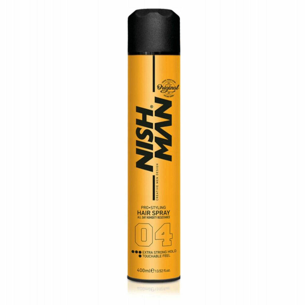 Лак для волос мужской NISHMAN 04 EXTRA STRONG экстрасильная фиксация (не утяжеляет, не склеивает волосы), 400 мл