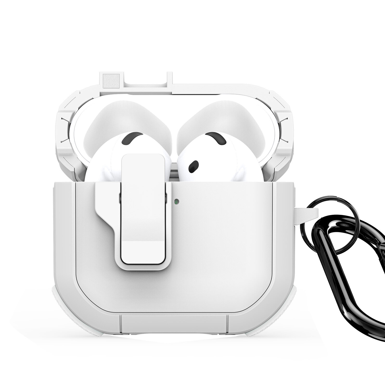 Усиленный чехол белого цвета от Dux Ducis для наушников AirPods 4, серия PECP Series Case, в комплекте с карабином — фото 1