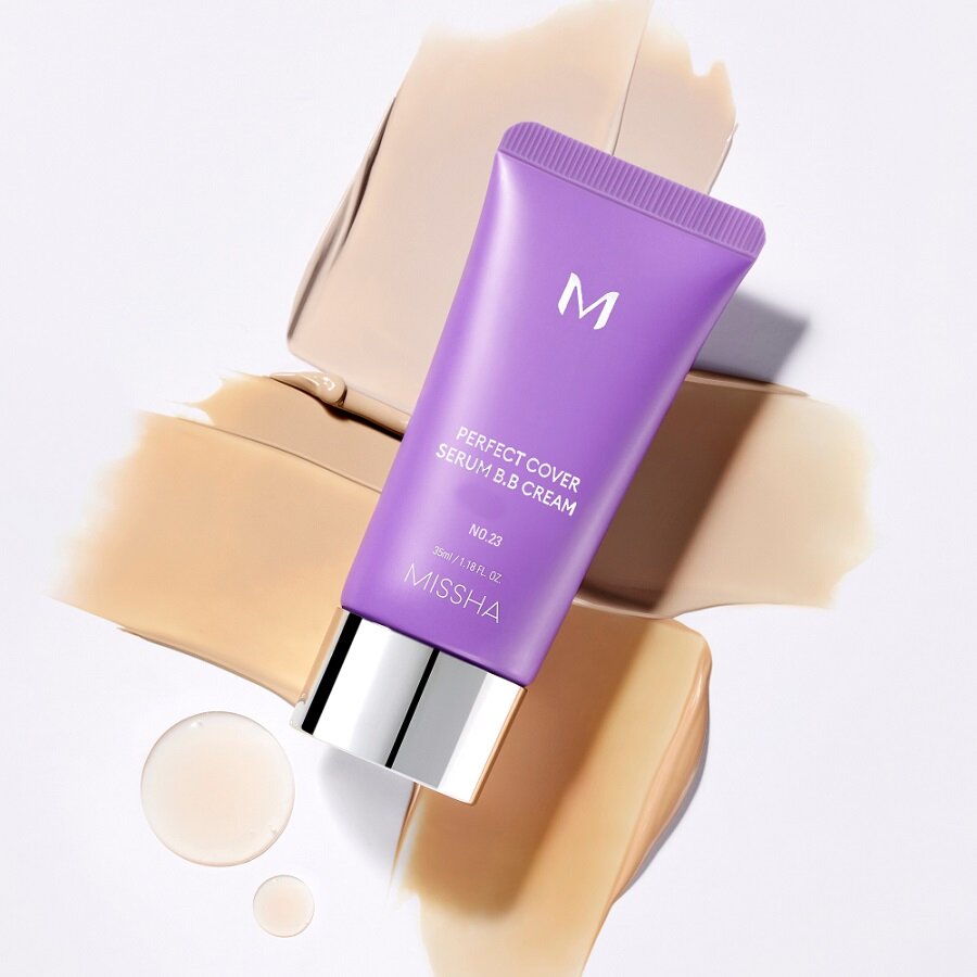BB крем для лица тональный MISSHA М Perfect Cover Serum, с антивозрастной сывороткой, SPF 50, тон 23, 20 мл — фото 1