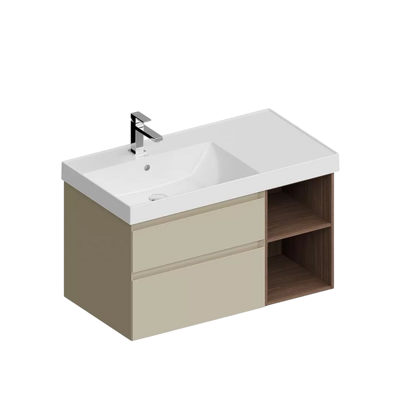 Тумба с раковиной KERAMA MARAZZI Cubo 90, левая, лимо матовая, структурированный орех