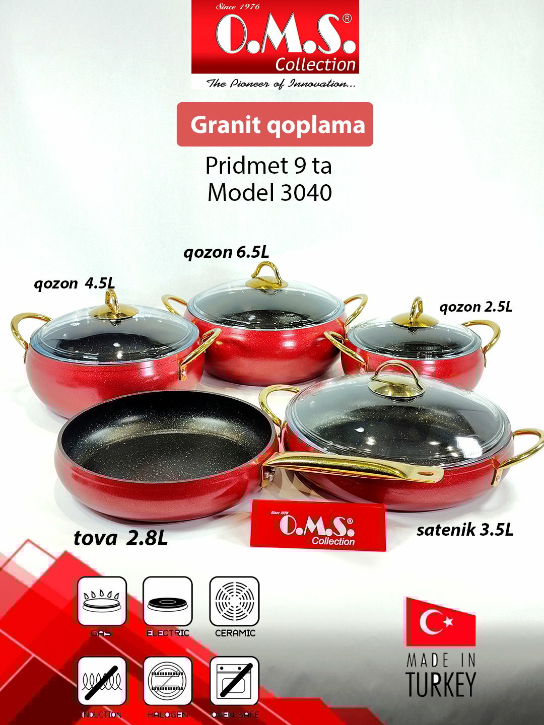 Набор кастрюль и сковородок O.M.S. Collection, алюминий, 3024, Красный