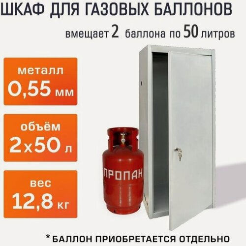 Изображение товара Шкаф для 2-х газовых баллонов Юза 50 л, серый