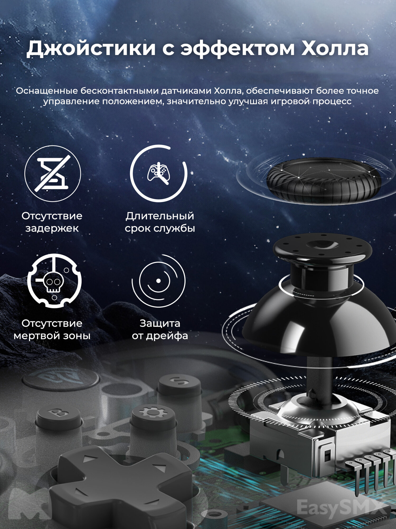 Беспроводной геймпад EasySMX X10 с механическими кнопками, ПК, Steam Deck, iOS и Android, датчики Холла, серый (VG-C502) — фото 1
