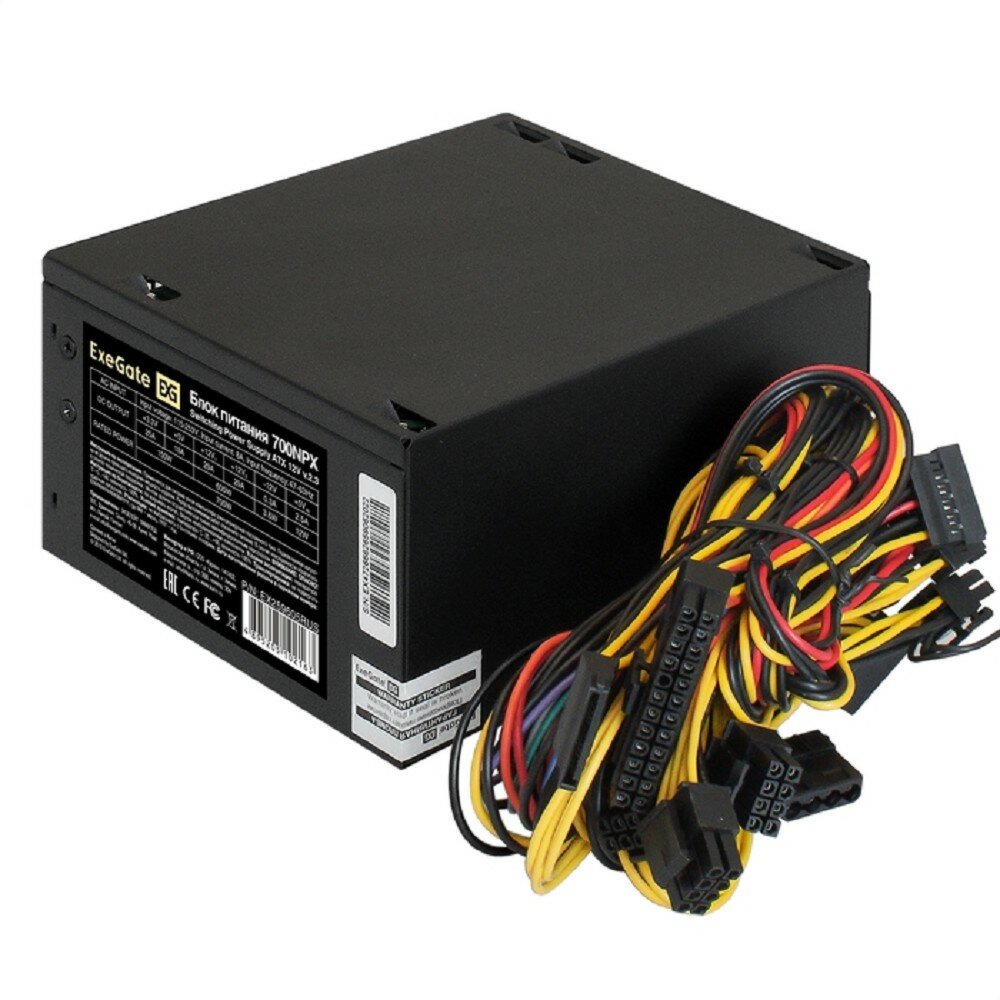 EXEGATE Блок питания EX259605RUS Блок питания 700W 700NPX, ATX, black, 12cm fan, 24p+ 4+4 p, 6 8p PCI-E, 4 SATA, 2 IDE, FDD — фото 1