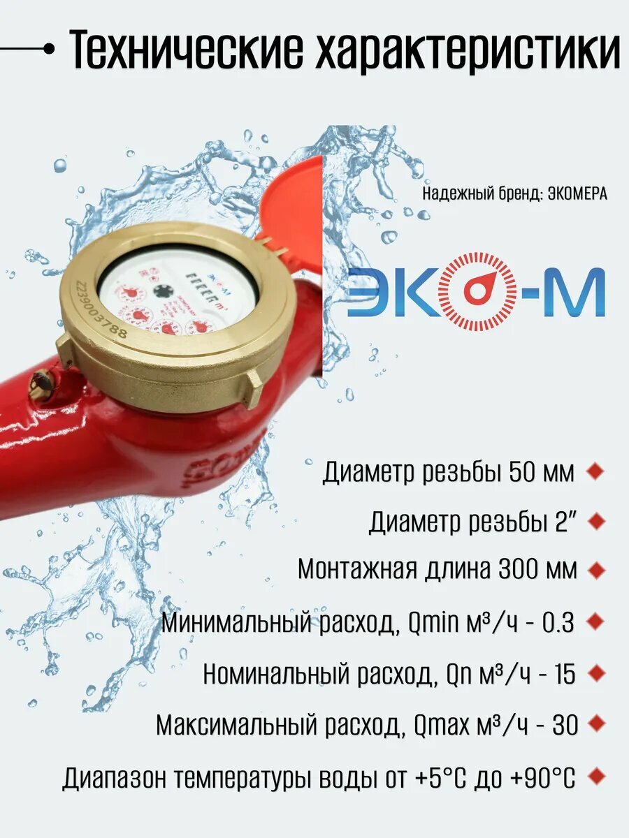 Счетчик воды Экомера Ду 50мм (300мм) Универсальный Чугун с КМЧ — фото 1