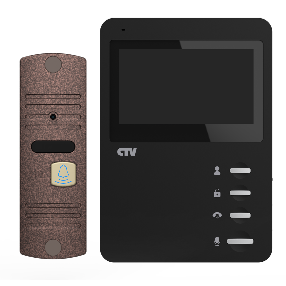 Комплект видеодомофона CTV-DP1400N (Черный монитор + панель бронза)