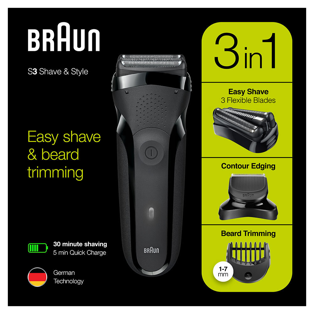 Электробритва Braun Shave&Style Series 3 300bt, с насадкой-триммером и гребенями