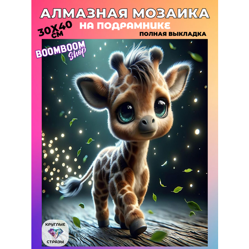 фото Алмазная мозаика на подрамнике 30x40 см. boomboomshop. "детёныш жирафа" boomboom shop