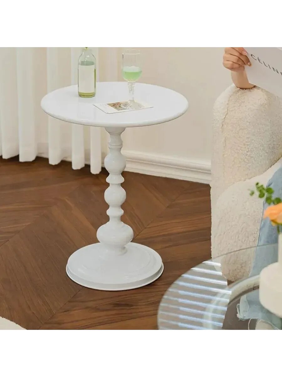 Журнальный столик сова на балконе, винтажный дизайн, круглый, белый, металлический, сборка — фото 1