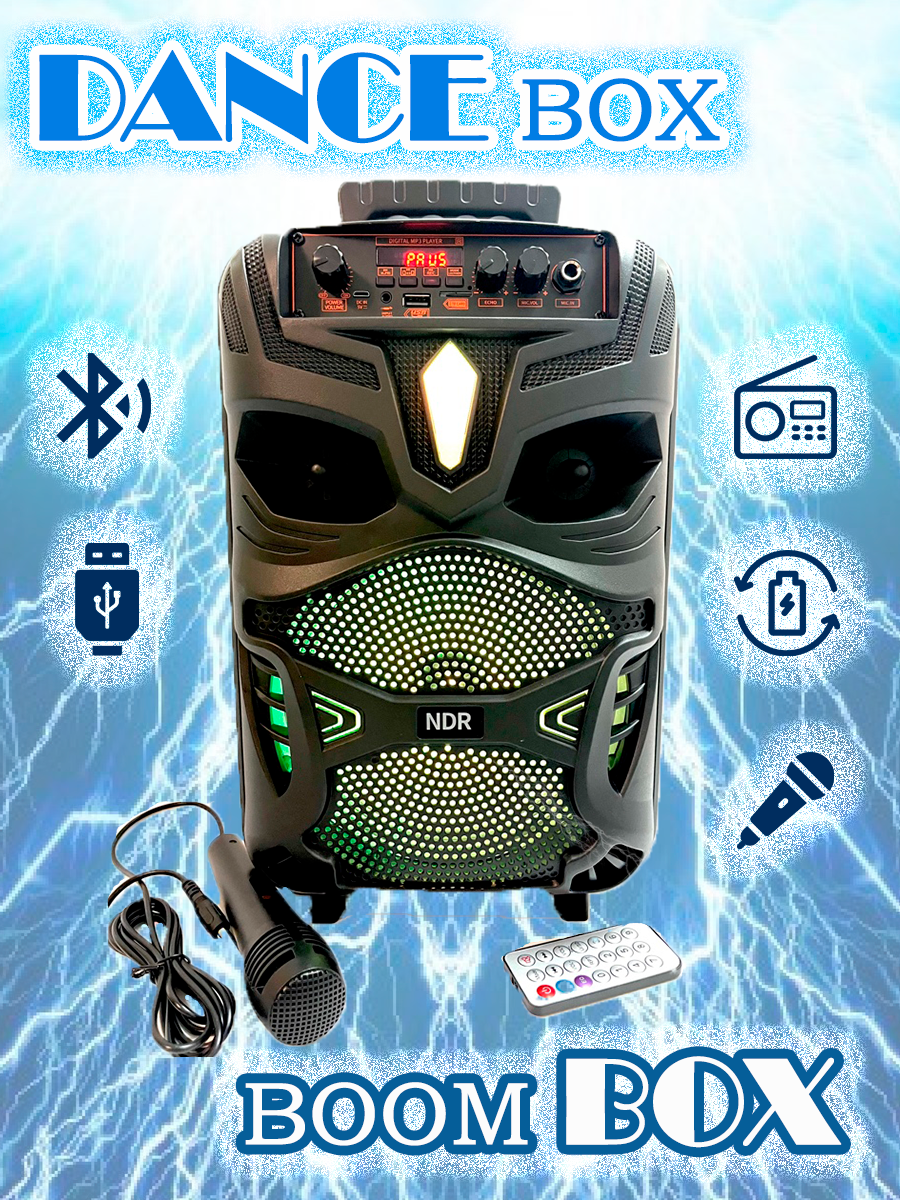 Беспроводная Bluetooth мощная колонка-чемоданчик NDR Dance BOX с микрофоном для караоке — фото 1