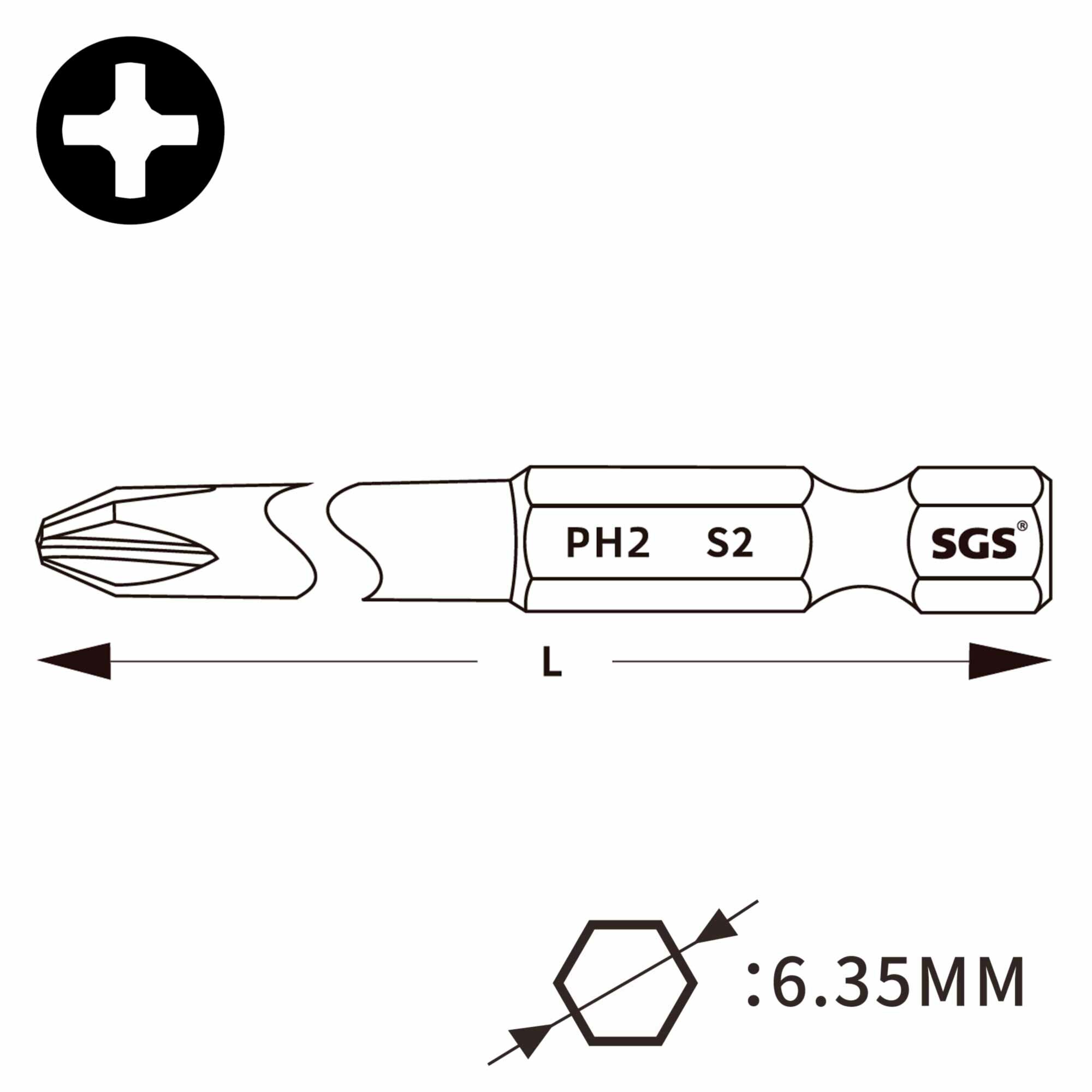 Бита PH1 х90мм S2 1шт SGS 6390-4.5-PH1 — фото 1