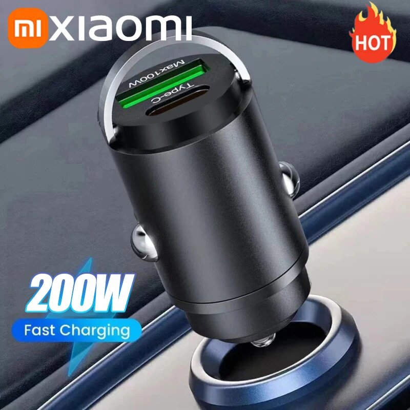 Картинки Автомобильное зарядное устройство Xiaomi 200 Вт с двумя портами и быстрой зарядкой Автомобильное зарядное устройство для телефона QC 3.0 Type-C Автомобильное зарядное устройство для iPhone Samsung Huawei