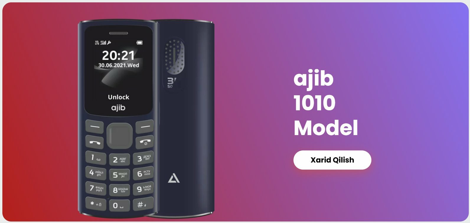 Кнопочный телефон "Ajib" 1010, черный, классический корпус, 2G — фото 1