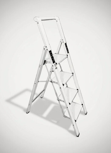 Изображение товара Стремянка Алюминиевая Calipso 4 Широкие Ступени Белая, Рабочая Высота 2.95 М, Нагрузка 150 Кг.