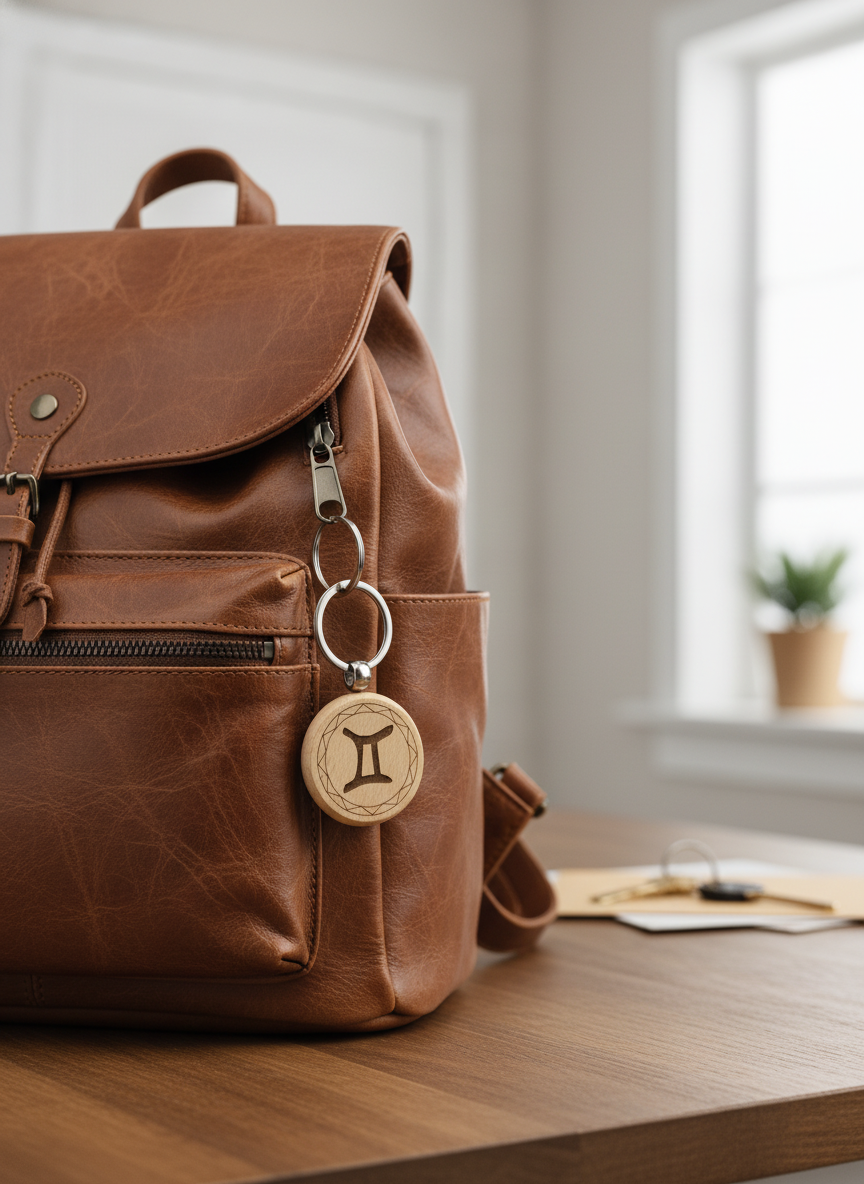 Брелок-талисман для Близнецов из натурального бука, 4 см, для защиты и успеха — фото 1