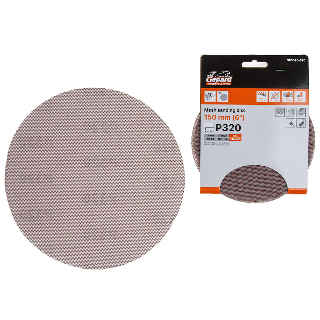 Шлифовальный круг самосцепляющийся на сетчатой основе 150 мм Р320 GEPARD 5 штук (GP5020-320)