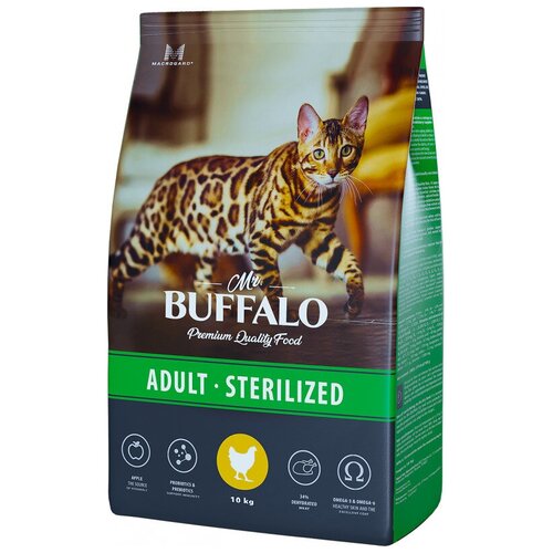 Mr. BUFFALO ADULT STERILIZED сухой корм для взрослых кошек, курица, 10 кг.