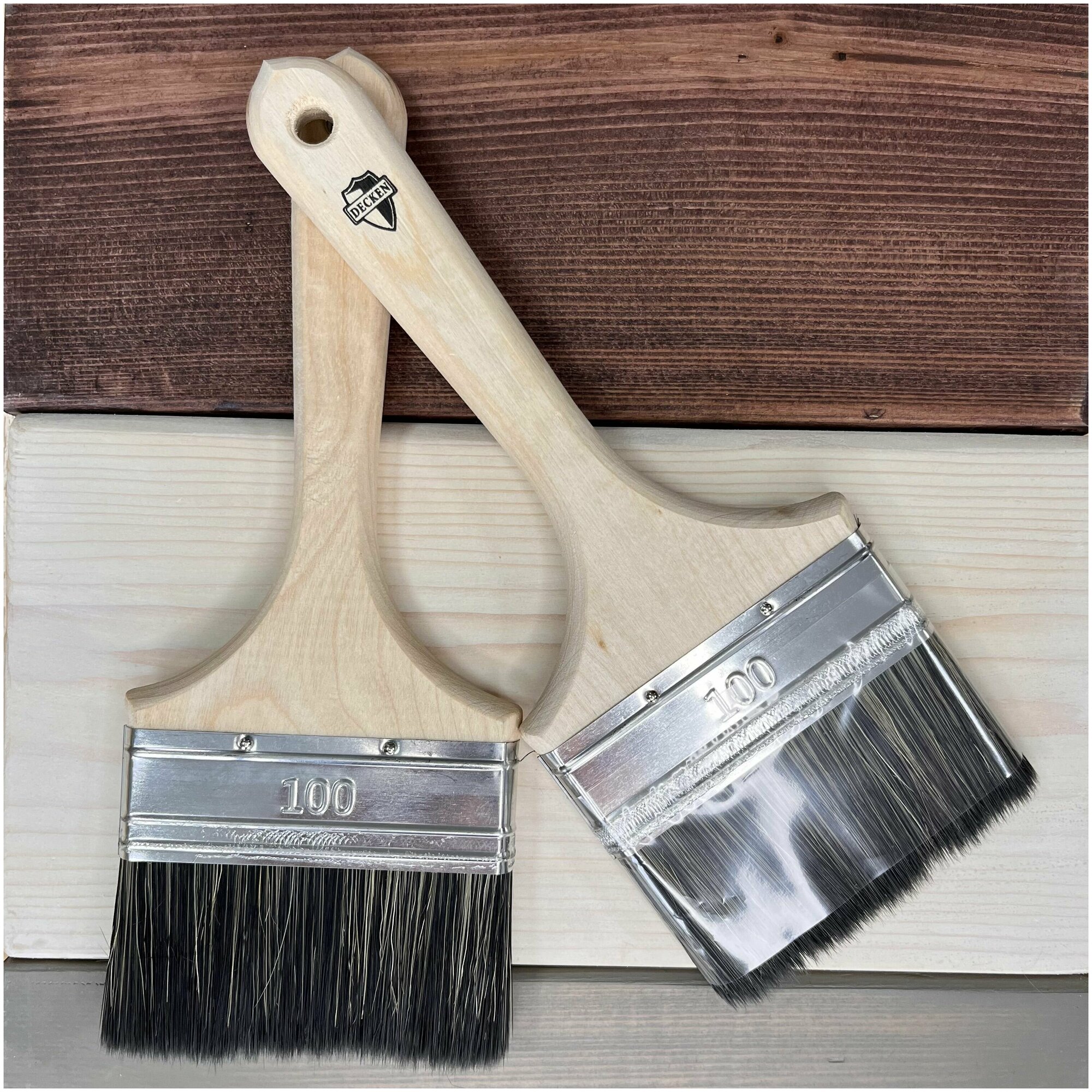 фото Кисть плоская (флейцевая), для окраски дерева маслом, DECKEN, 2 штуки по 100мм, набор