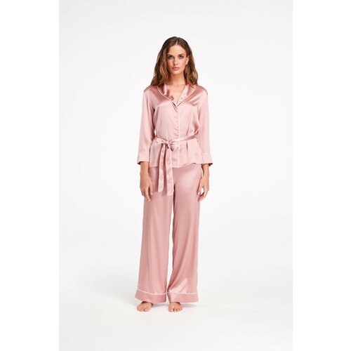 Пижама MAISON LOVERS, брюки, жакет, застежка пуговицы, пояс, размер XL, розовый