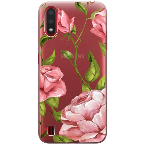 фото Ультратонкий силиконовый чехол-накладка transparent для samsung galaxy a01 с 3d принтом "amazing roses" gosso