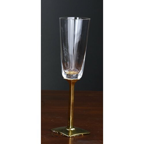 Набор высоких фужеров Cre Art PIPER FLUT для шампанского 6 шт, хрусталь, золото 24К , H 24